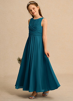 Azazie Ducky Girls Formal Blumenmädchenkleider A-Linie Plissee Chiffon Kleid Tintenblau image5