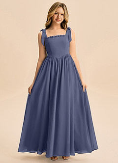 Azazie Delia Junior Abito A-Line in Chiffon Fiocco Stormy image3