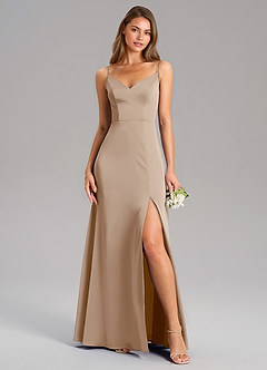 Azazie Talina Brautjungfernkleider A-Linie Stretch-Satin Kleid Taupe image5