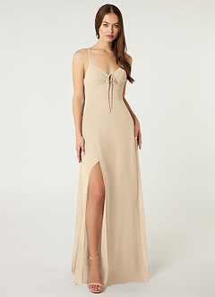 Azazie Minie Bridesmaid Dresses Champagne A-Line Bow Chiffon Dress image3