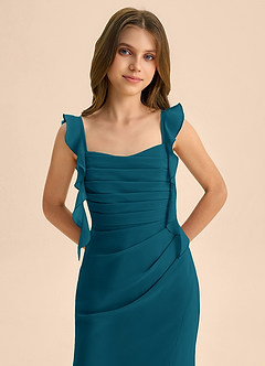 Azazie Jessamine Junior Vestido de Azul Tinta de Gasa de Corte Sirena con Escote de Corazón image7