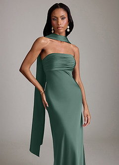 Azazie Saylor Vestidos de damas de honor Vestido de Eucalipto de Satén Elástico de Corte Sirena con Sin tirantes image1