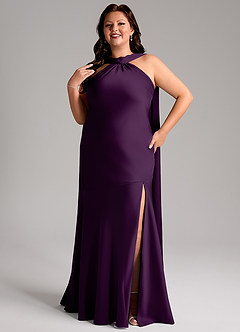 Azazie Kinsley Brautjungfernkleider Meerjungfrau-Linie Seitliche Cut-Outs Stretch-Satin Kleid Traube image11