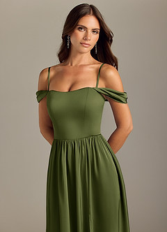 Azazie Calianna Bridesmaid Dresses Olive A-Line Off the Shoulder Stretch Satin Convertible Dress image3