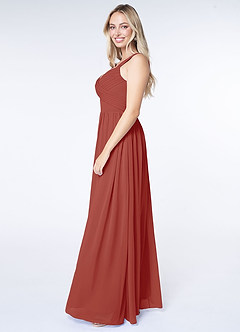 Azazie Raine Final Sale Terracotta A-Line Sweetheart Ruched Chiffon Dress image3