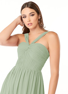 Azazie Dionne Brautjungfernkleider A-Linie Korsett Chiffon Kleid Staubiger Salbeigrün image6