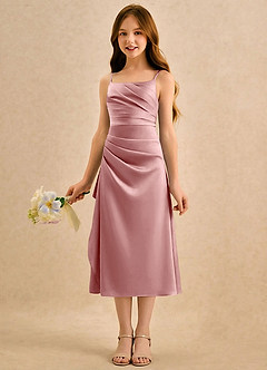 Azazie Canna Girls Formal Blumenmädchenkleider A-Linie Plissee Stretch-Satin Kleid Altrosa image5