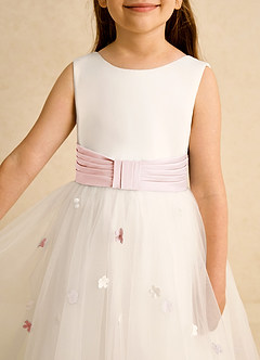 Azazie Cricket vestidos de niña de las flores Vestido de Marfil Rosa Ruborizado de Satin Mate de Princesa con Plisado image8