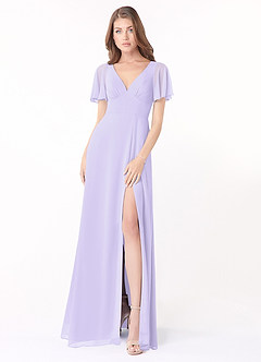 Azazie Kimber Bridesmaid Dresses Lilac A-Line Flounce Sleeve Chiffon Dress image4