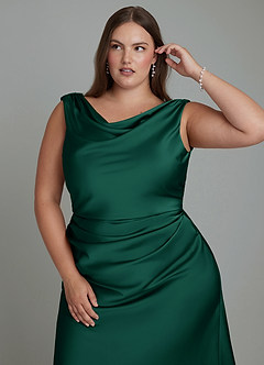 Azazie Kieryn Bridesmaid Dresses Emerald Mermaid Pleated Stretch Satin Dress image10