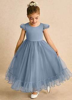 Azazie Phebs Abiti da Ragazza di Fiori Abito A-Line in Tulle Blu Polveroso image7