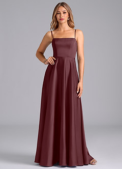Azazie Elita Bridesmaid Dresses Sangria A-Line Pleated Stretch Satin Dress image1