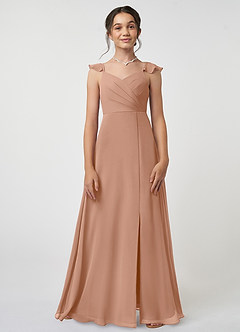 Azazie Amada Junior Champagne Rose A-Line Ruched Chiffon Dress image1