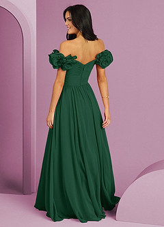 Barbie ♥ Azazie Jurken voor bruidsmeisjes Converteerbaar Jurk van Chiffon met A-Lijn Off the Shoulder Donkergroen image2