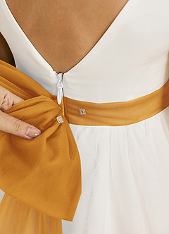 Azazie Kavi Flower Girl Dresses Ivory Butterscotch A-Line Bow Matte Satin Dress image6