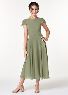 Azazie Payton Junior Pistachio A-Line Bow Chiffon Dress image1