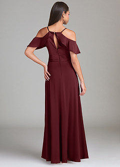 Azazie Dakota Bridesmaid Dresses Cabernet A-Line Off the Shoulder Stretch Satin Dress image2
