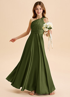 Azazie Charlize Junior Robe Trapèze en Satin extensible Plissée Olive image4