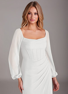 Azazie Charissa Bridesmaid Dresses White Sheath Long Sleeve Chiffon Dress image7