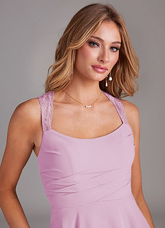 Azazie Vina Robes de demoiselle d'honneur Robe Trapèze en Mousseline de soie Dentelle Rose Bonbon image6
