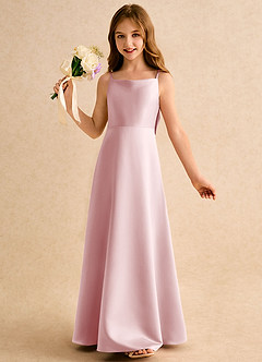 Azazie Joella Junior Formal Flower Girl Dresses Powder Pink A-Line Pleated Matte Satin Dress image3