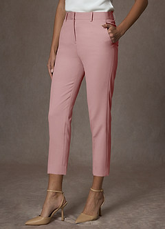 front Whitney Rosa Empoeirada Calça social cropped estruturada e elástica