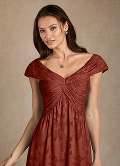 Azazie Myrtle Mother of the Bride Dresses Terracotta A-Line Pleated Floral Burnout Dress image5