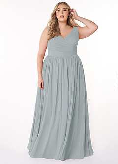 Azazie Keyla Bridesmaid Dresses Dolphin Grey A-Line V-Neck Pleated Chiffon Dress image6