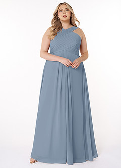 Azazie Kaleigh Bridesmaid Dresses Dusty Blue A-Line Pleated Chiffon Dress image7