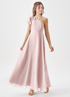 Azazie Arabella Junior Robe Trapèze en Mousseline de soie Rayé Rose Pâle image4