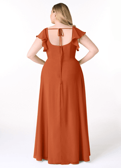 Azazie Bondi Bridesmaid Dresses Burnt Orange A-Line Ruffled Chiffon Dress image8