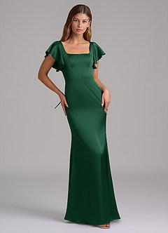 Azazie Elkie 신부 들러리 드레스 인어 스퀘어 네크라인 스트레치 새틴 바닥 길이 드레스 image5