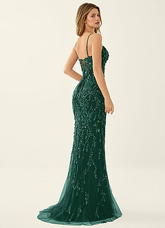Zivah Dark Green Beaded Corset Lace Up Back Mermaid Dress image3