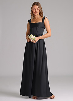 Azazie Hattie Bridesmaid Dresses Black A-Line Corset Stretch Satin Dress image1