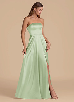 Azazie Wren 신부 들러리 드레스 A라인 스트랩리스 메탈릭 새틴 바닥 길이 드레스 image7