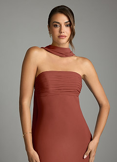 Azazie Saylor Brudtärnklänningar Klä av Sjöjungfru i Chiffong Axelbandslös Kastanjebrunt image6