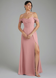 Azazie Cece Bridesmaid Dresses Dusty Rose A-Line Off the Shoulder Chiffon Dress image1