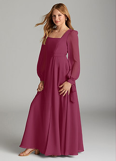 Azazie Leonia Junior Mulberry A-Line with Pockets Chiffon Dress image4