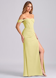 Azazie Joanne Bridesmaid Dresses Lemon Sorbet Mermaid Off the Shoulder Chiffon Dress image4