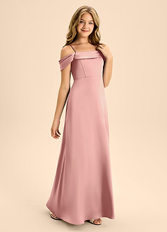 Azazie Anselie Junior Rosette A-Line Off the Shoulder Stretch Satin Dress image5