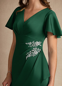 Azazie Robins vestidos de madre de la novia Vestido de Verde Oscuro de Satén Elástico de Corte En A con Plisado image6