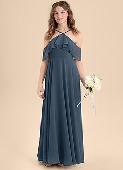 Azazie Tessabelle Junior Jurk van Chiffon met A-Lijn Off the Shoulder Neptunus image4