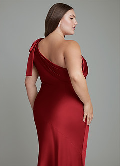 Azazie Yuanna Bridesmaid Dresses Scarlet Mermaid One Shoulder Stretch Satin Dress image14