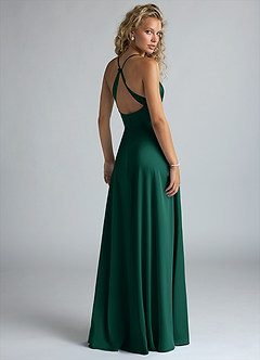 Azazie Davis Bridesmaid Dresses Emerald A-Line Pleated Stretch Satin Dress image3