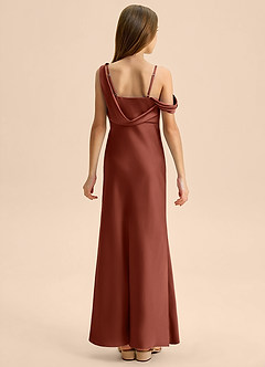 Azazie Madelyn Junior Osłona Zza ramienia Satyna elastyczna Długość podłogi Młodsza druhna Sukienka image2