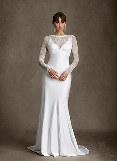 Azazie Indiah Wedding Dresses Diamond White Mermaid Stretch Satin Dress image4