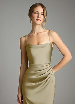 Azazie Leonis Bridesmaid Dresses Moss Green Mermaid Pleated Stretch Satin Convertible Dress image3