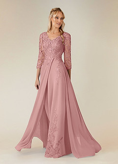 Azazie Noella Mother of the Bride Dresses Dusty Rose A-Line V-Neck Lace Chiffon Dress image3