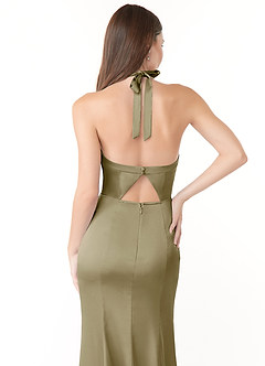 Azazie Emeria Bridesmaid Dresses Moss Green Mermaid Pleated Stretch Satin Dress image3