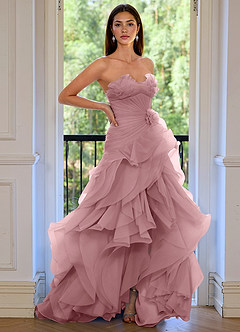 Aurelia Dusty Pink Floral Sweetheart Neckline A-line Ruffle Asymmetrical Prom Dress image3
